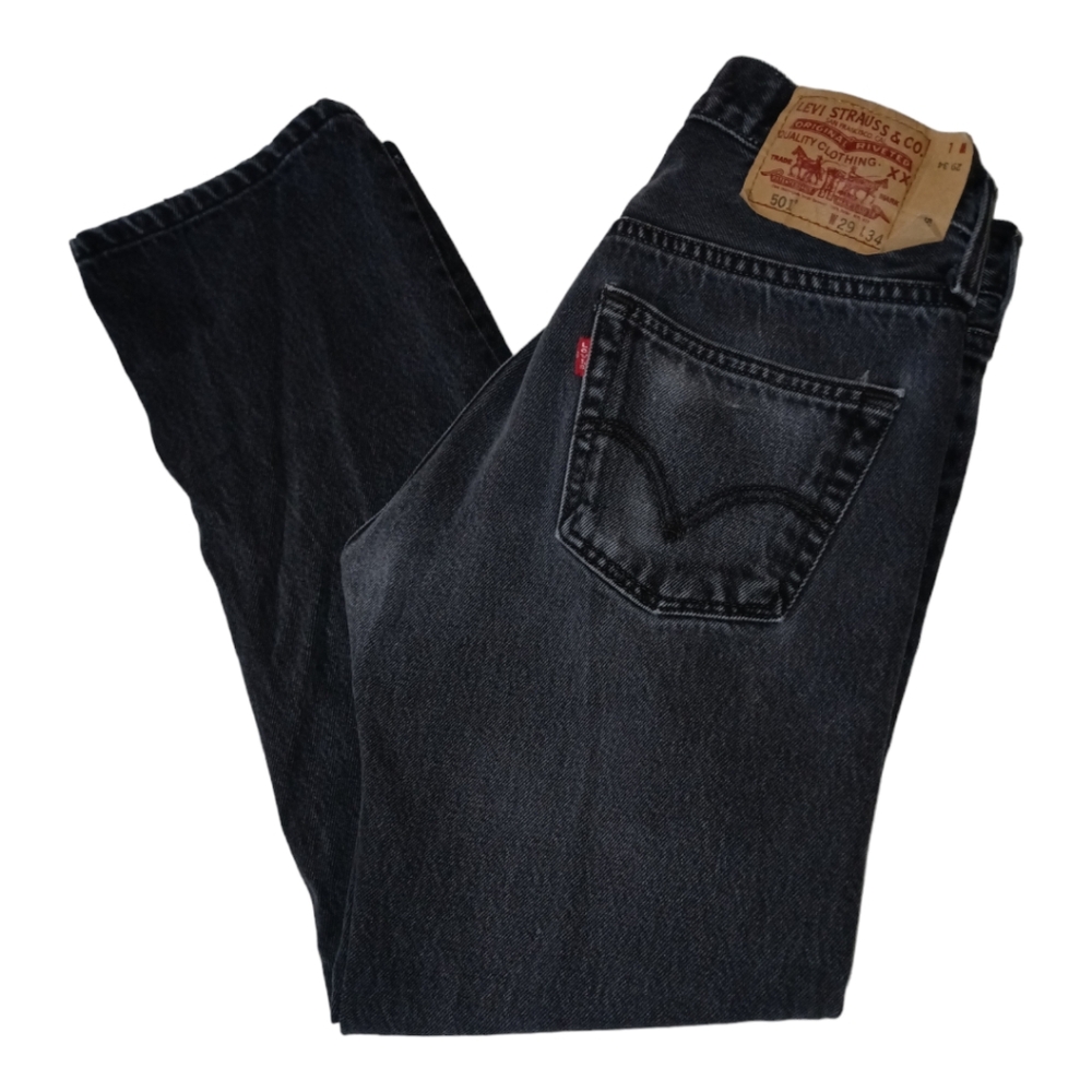 VTG Levi's 501 Button Fly Black Denim Jeans Paper Tag Light Wash Straight Leg